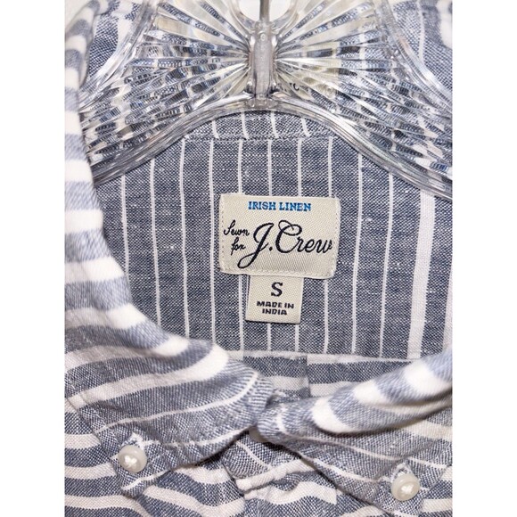 J Crew Baird McNutt Irish Linen Gray Short Sleeved Striped Men’s Shirt Size S - Picture 2 of 5